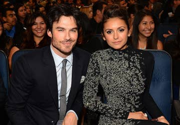 Ian Somerhalder (L) and Nina Dobrev at The 40th Annual People&#x27;s Choice Awards in January 2014
