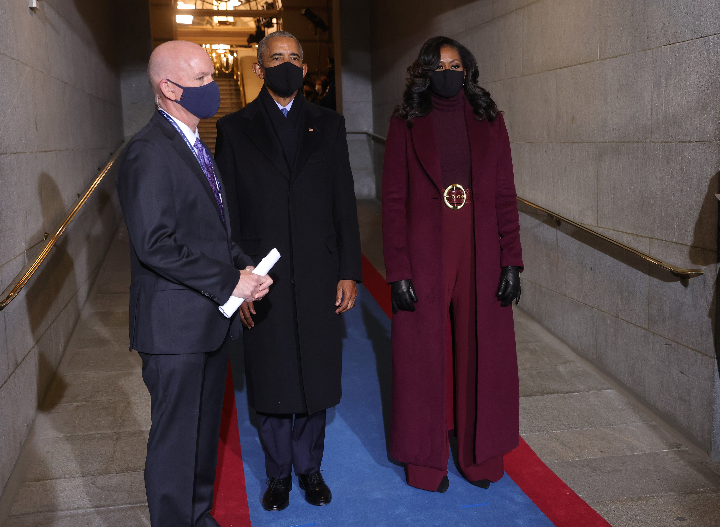 Barack and Michelle Obama stand in a hallway at President Joe Biden&#x27;s inauguration