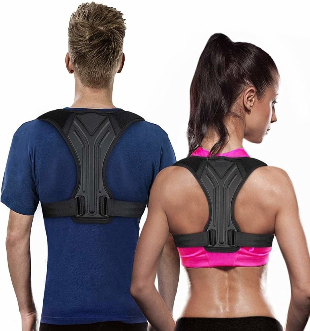 A man and a woman with the posture corrector 