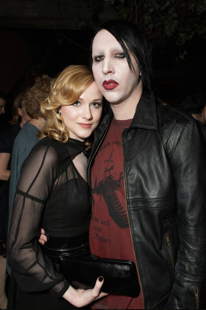 Evan Rachel Wood and Marilyn Manson stand next to each other at the Toronto Film Festival