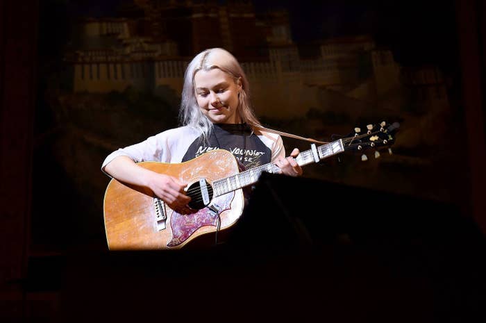 Phoebe Bridgers plays guitar during a rehearsal for the Tibet House Benefit Concert &amp;amp; Gala