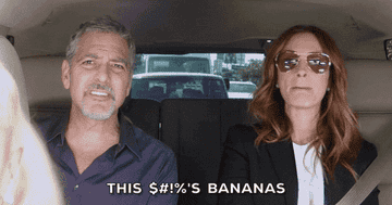 George Clooney says, &quot;This shit is bananas,&quot; while sitting in the backseat with Julia Roberts for Carpool Karaoke