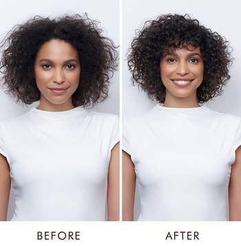 A model's hair before using the cream and after showing more defined curls