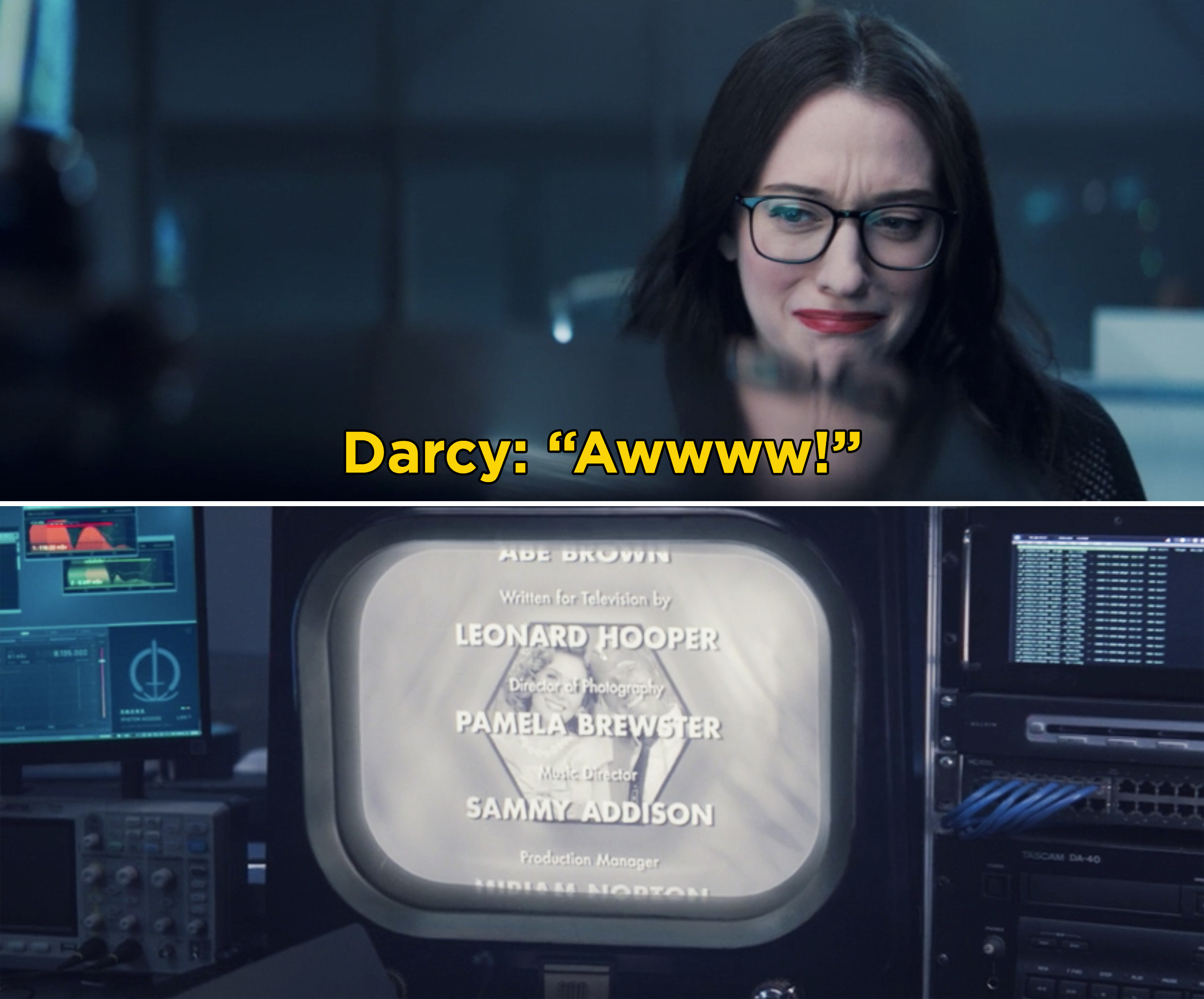 Darcy saying, &quot;Awwww!&quot; while watching the ending credits fo Episode 1 of &quot;WandaVision&quot;