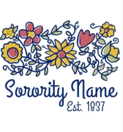 A floral template with a spot for a sorority name and an est. date