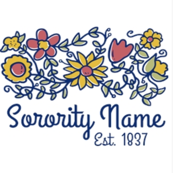 A floral template with a spot for a sorority name and an est. date
