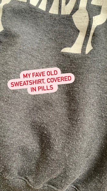 Maitland's worn pullover with the text 
