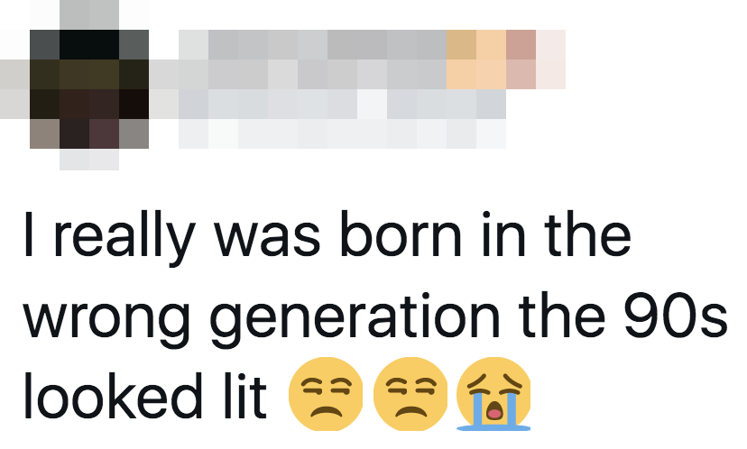 tweet of someone saying the 90s looked lit