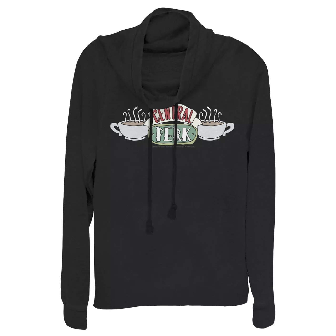 The black sweatshirt with the Central Perk logo on the front