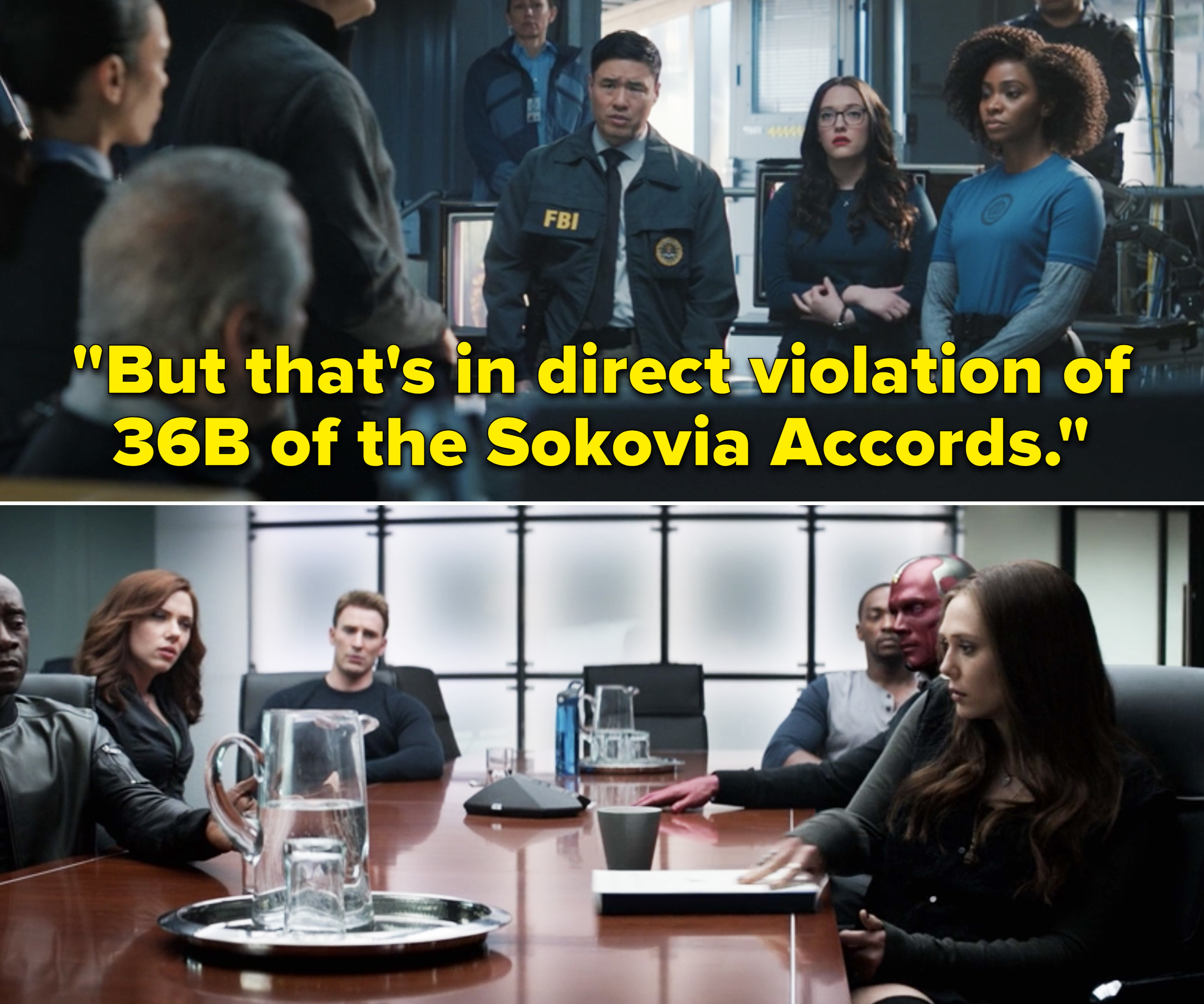 Jimmy saying, &quot;But that&#x27;s in direct violation of 36B of the Sokovia Accords&quot;