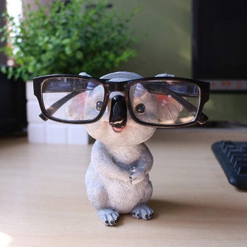 the koala holder holding a pair of glasses