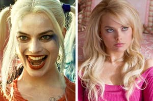 Left: Margot Robbie as Harley Quinn in Suicide Squad; Right: Margot Robbie as Naomi Lapaglia in The Wolf Of Wall Street