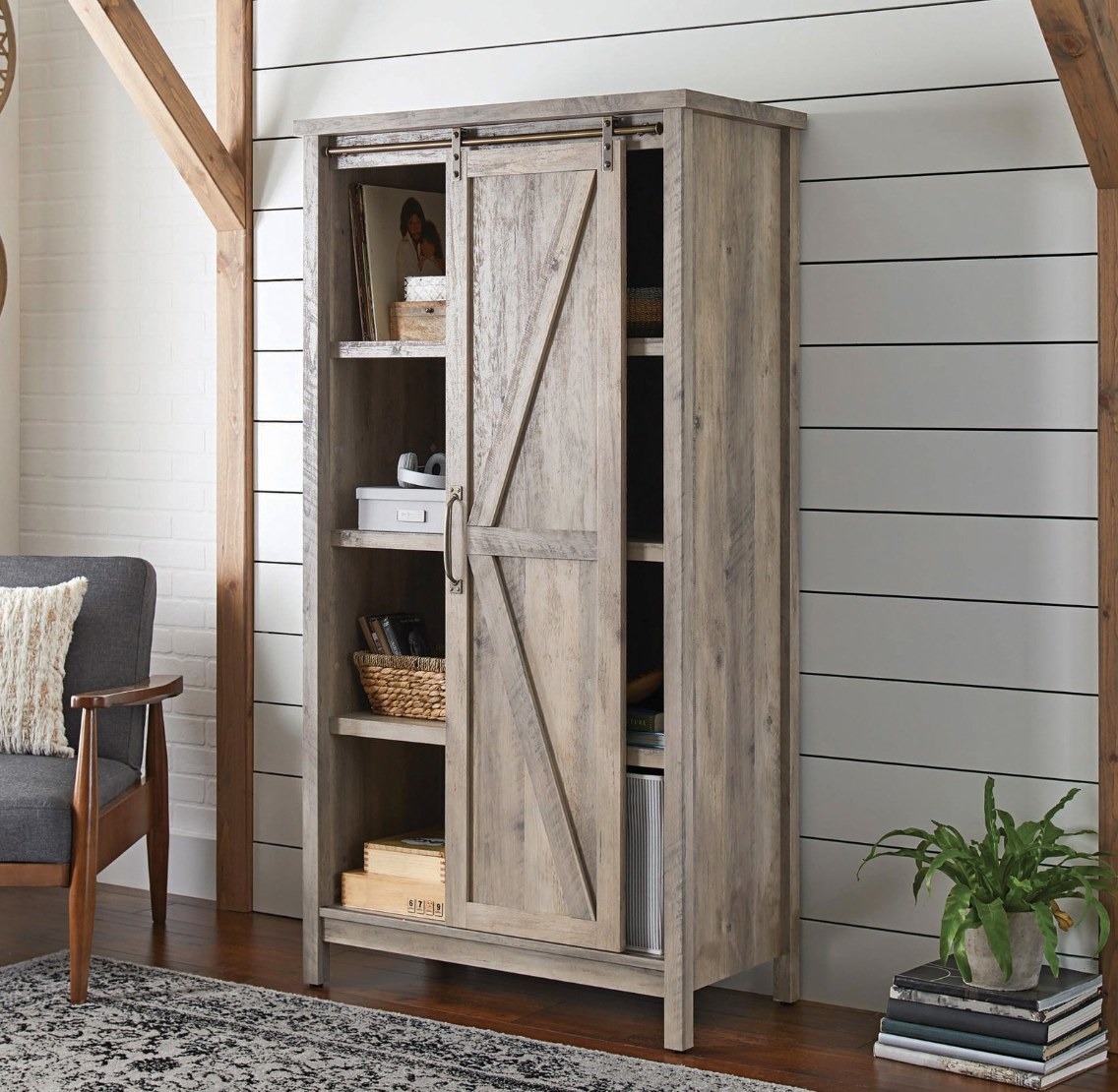 The bookcase storage cabinet in rustic gray