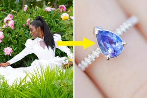 vintage style gown equals sapphire ring