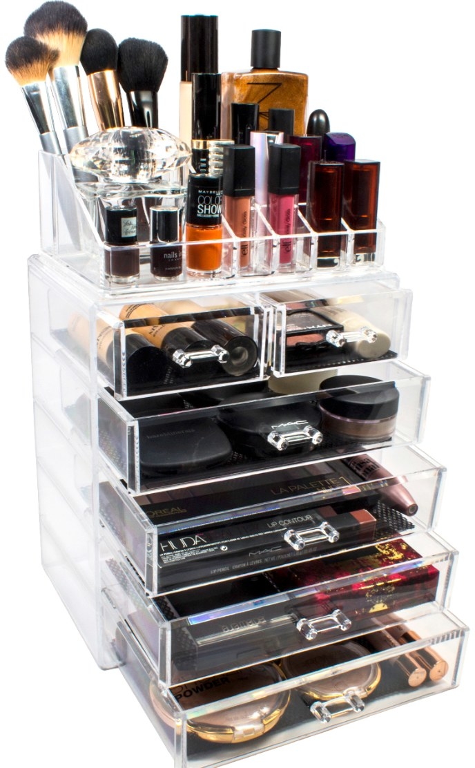 The plastic makeup organizer in clear