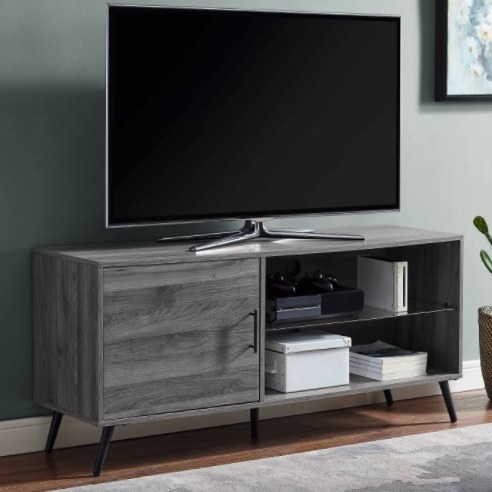 The TV stand in the color slate gray