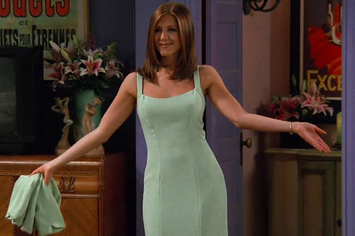 Rachel from "Friends" wearing a gown 