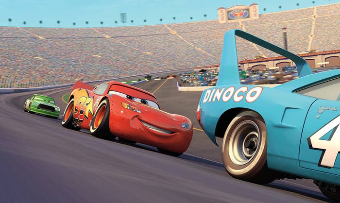 The Lightning Mcqueen car raises on a track