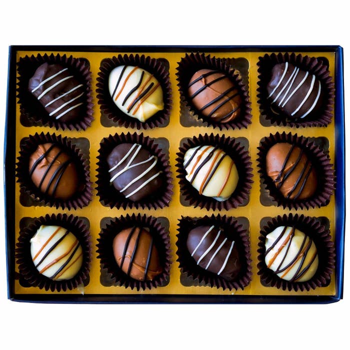 Close up of the chocolate truffles in a box 
