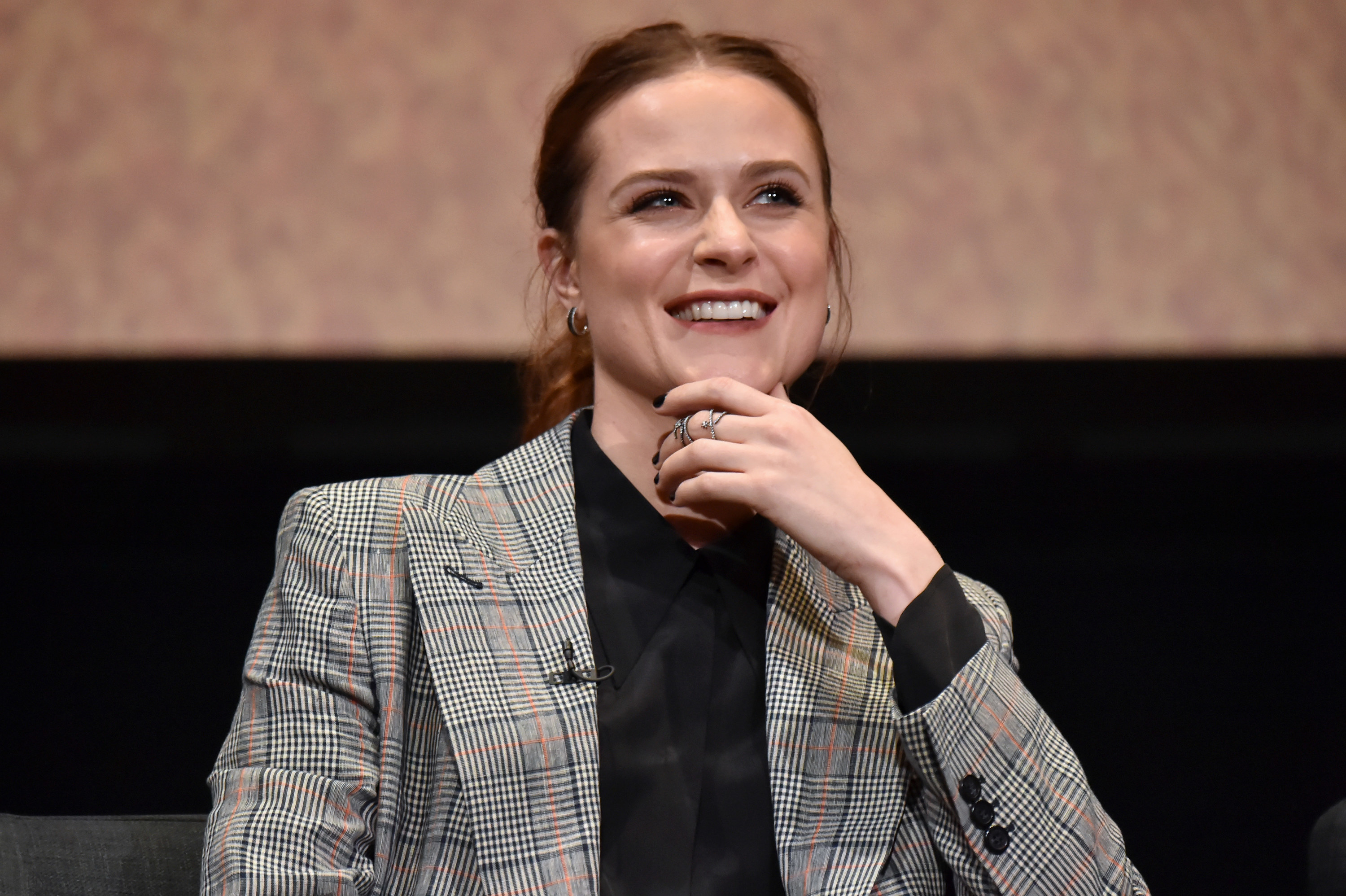 Evan Rachel Wood in a plaid blazer at an event