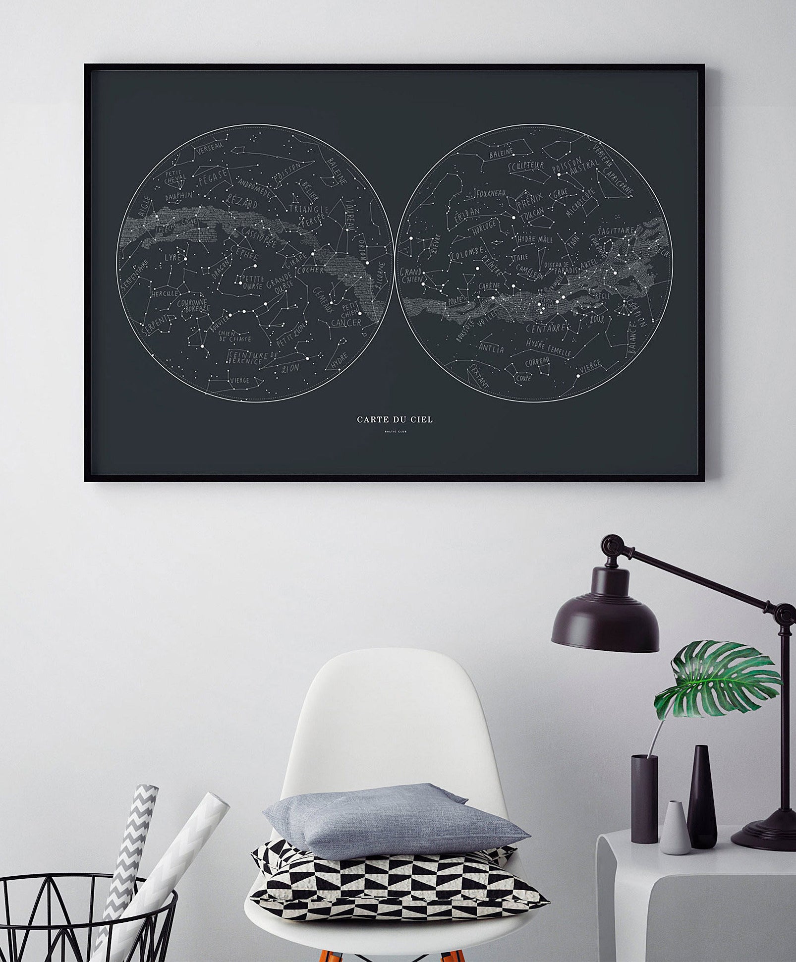 The sky map hanging on a wall 