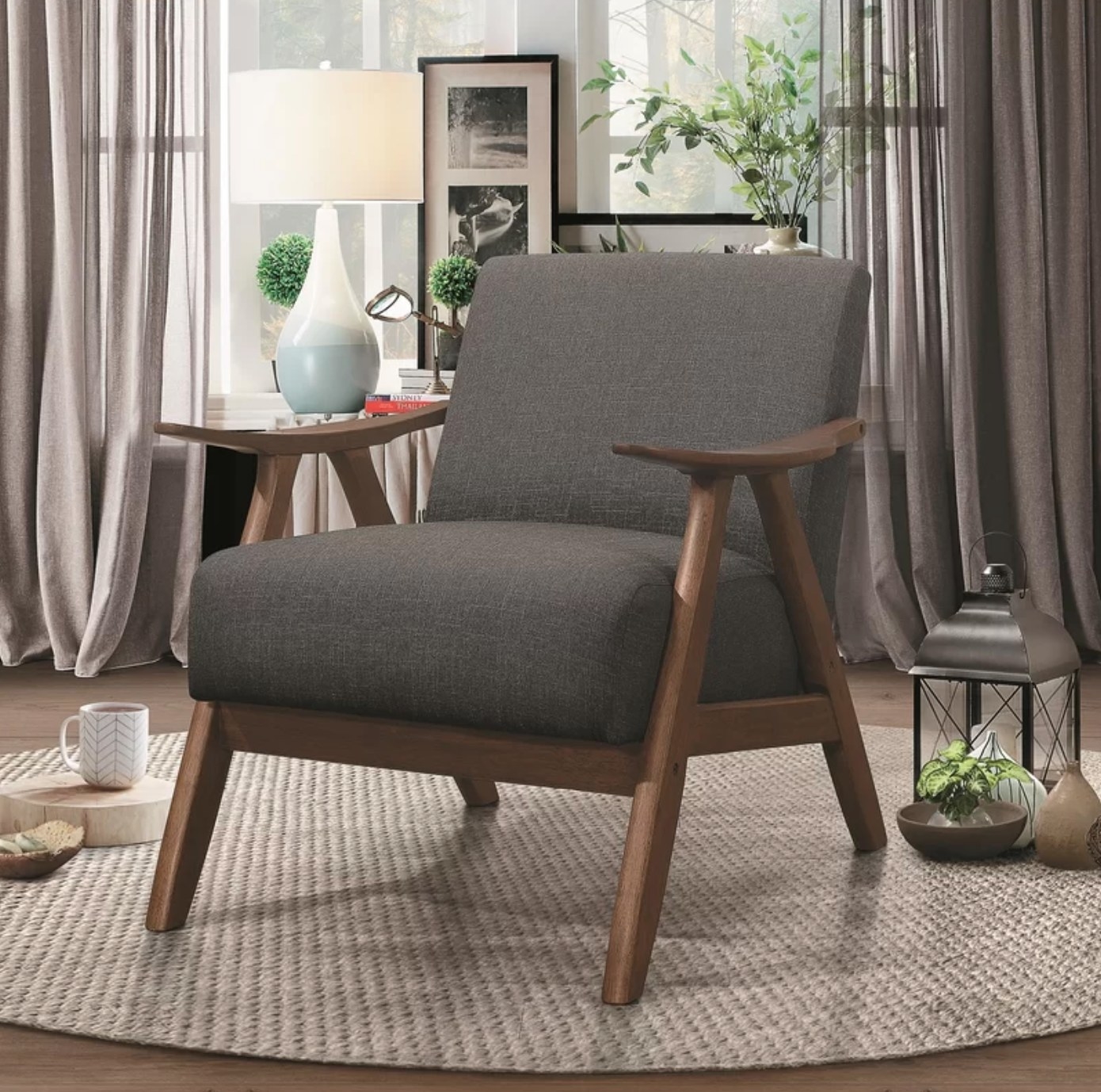 The mid-century arm chair in gray