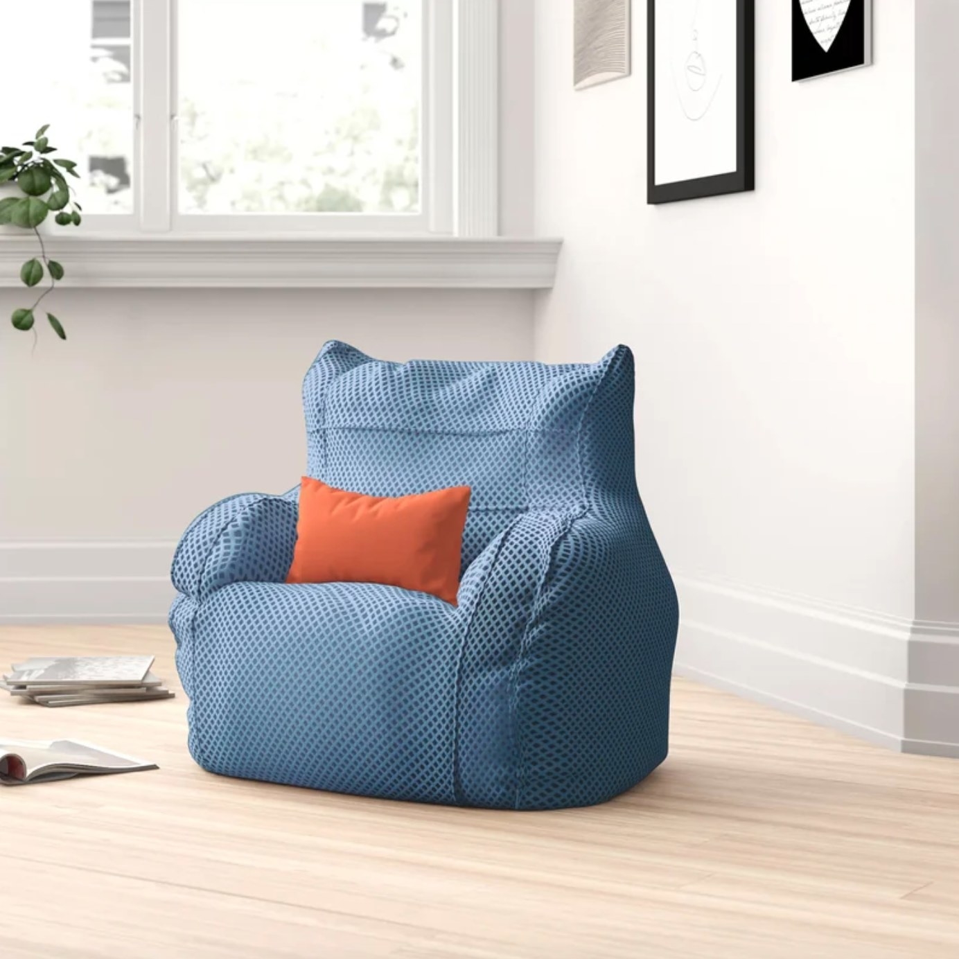 The bean bag chair and lounger in blue
