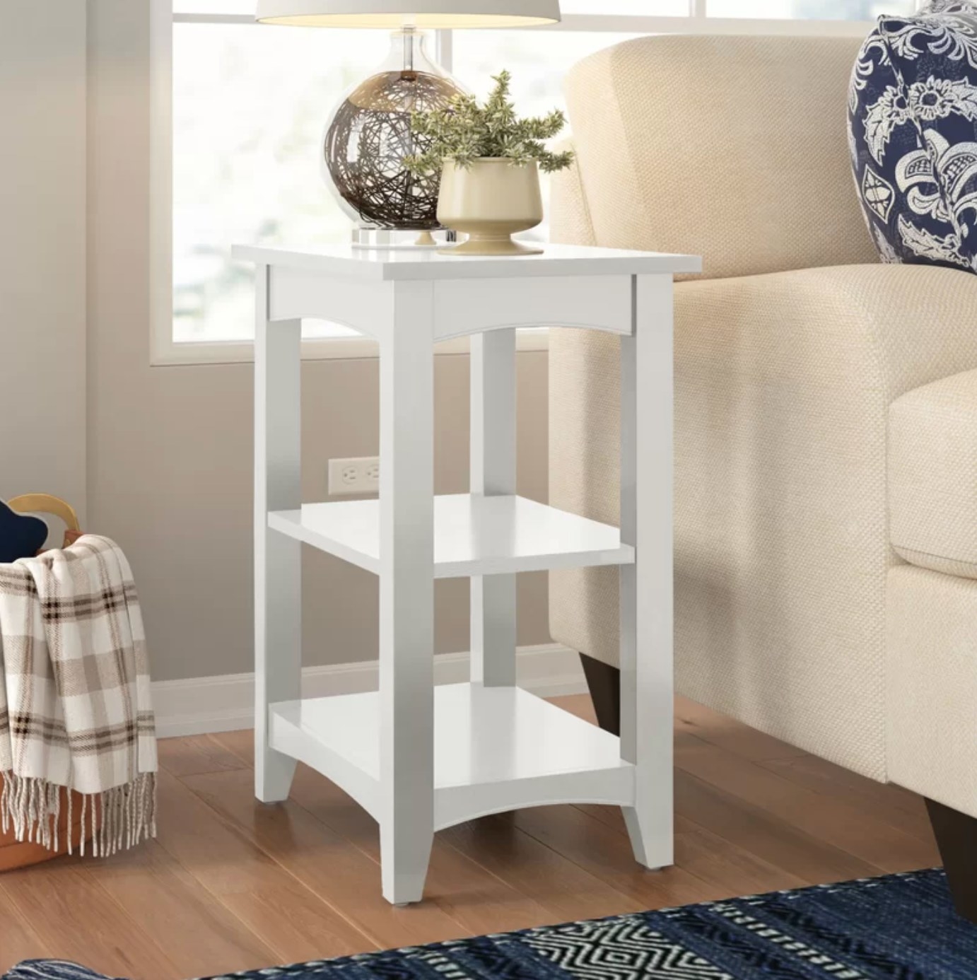 The end table with storage in white