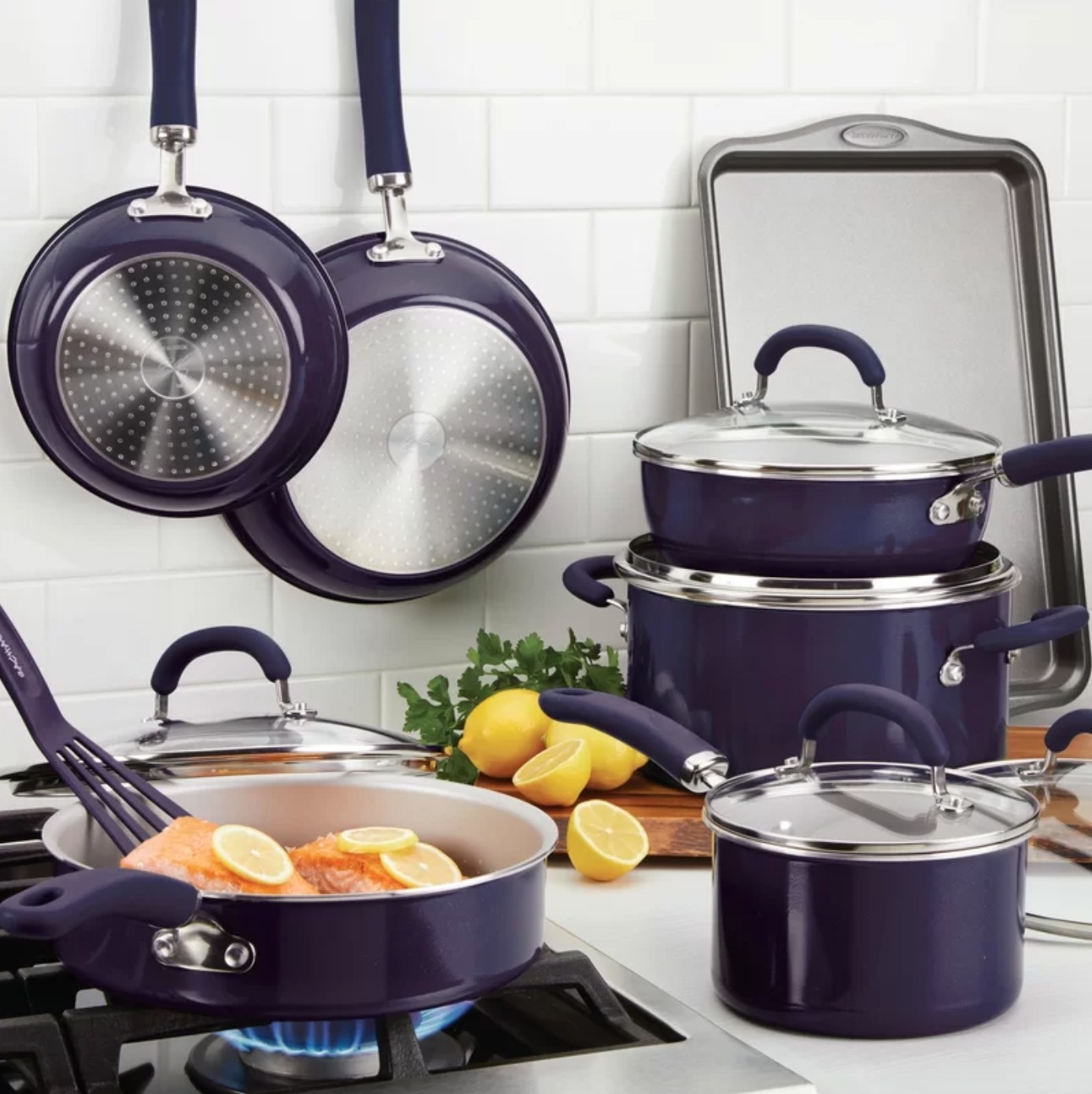 The 13 piece nonstick cookware set in purple shimmer