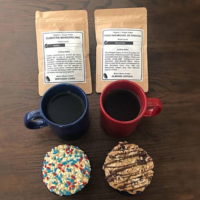 two cups of coffee and two cookies