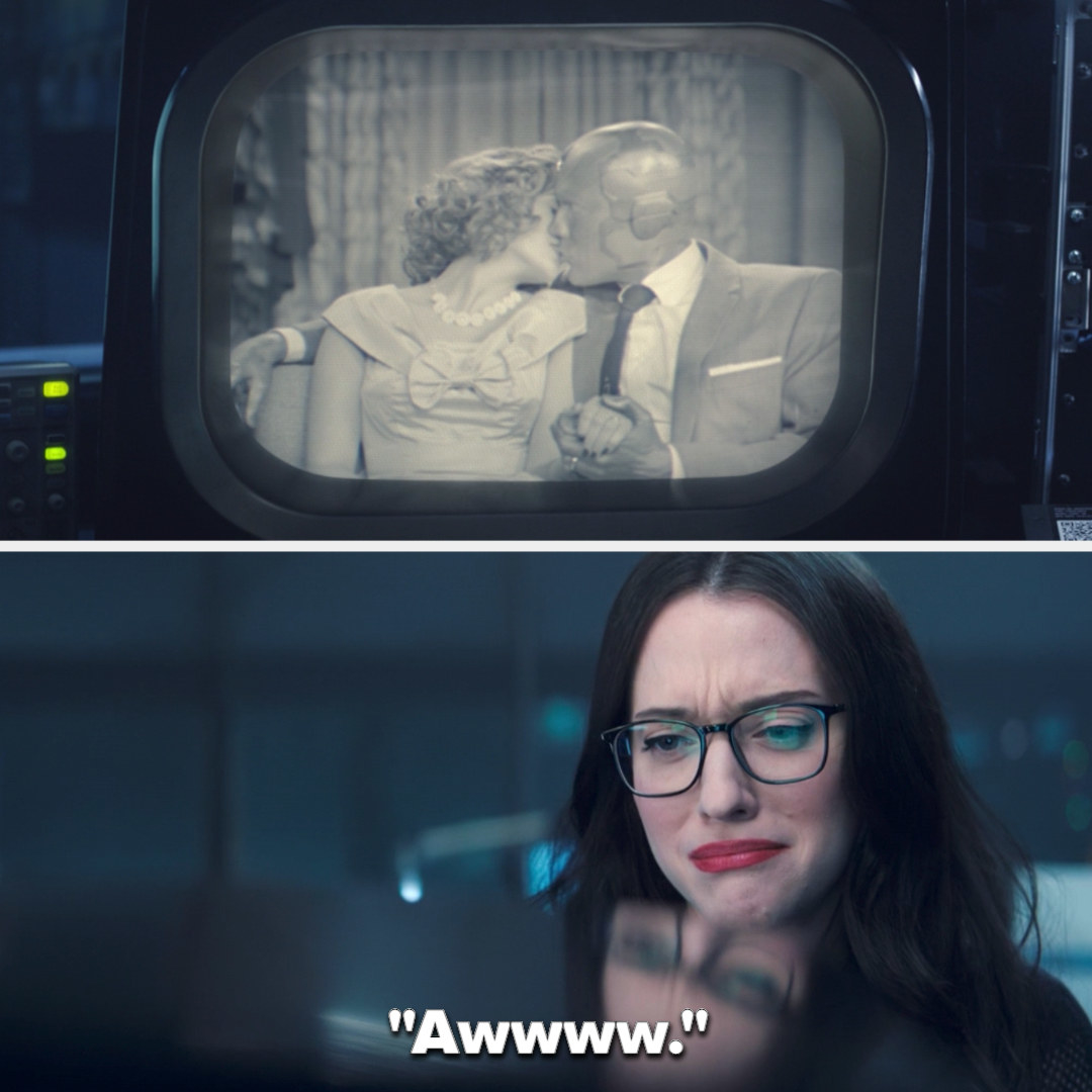 Darcy sees Vision and Wanda kissing on the TV and says &quot;Aww&quot;