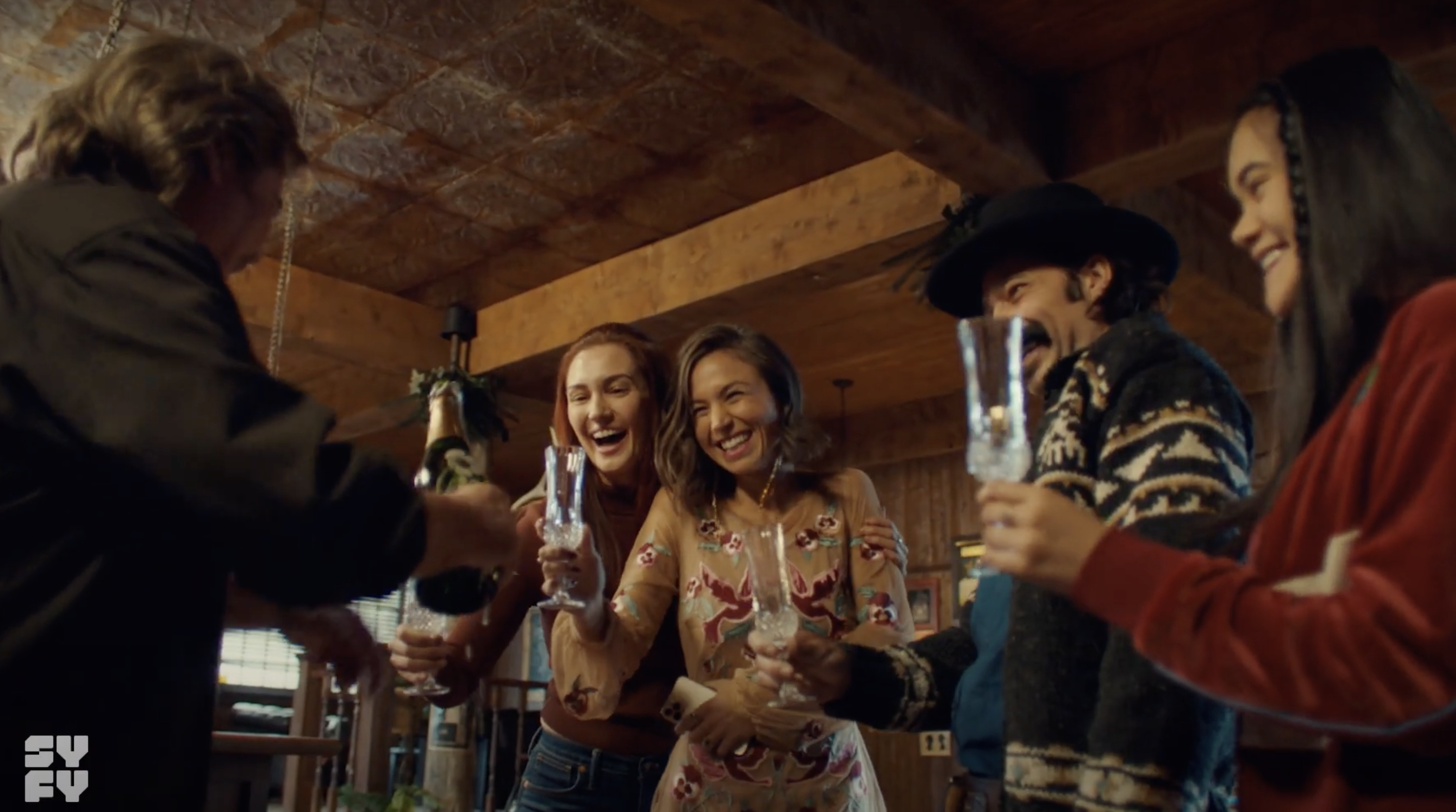 Nicole, Waverly, and others making a toast