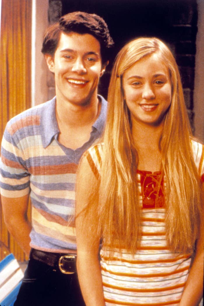A photo of Adam Brody and Kaley Cuoco dressed up as Greg and Marcia Brady