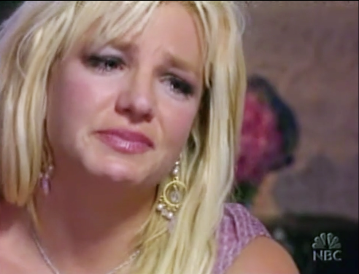 Britney crying during an interview with Matt Lauer 