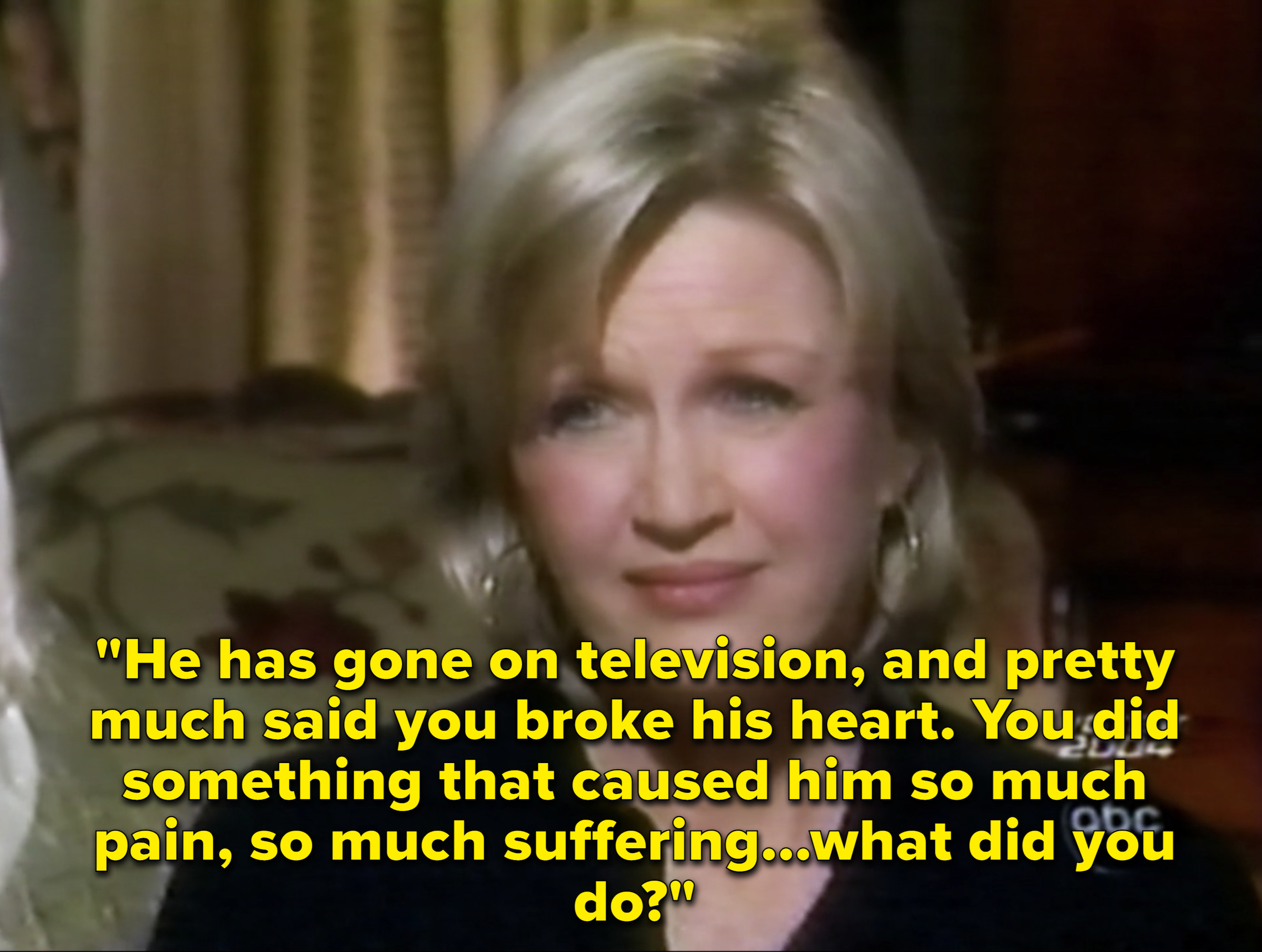 Diane Sawyer explaining that Justin is claiming Britney did something unforgivable, and asking, &quot;what did you do.&quot;