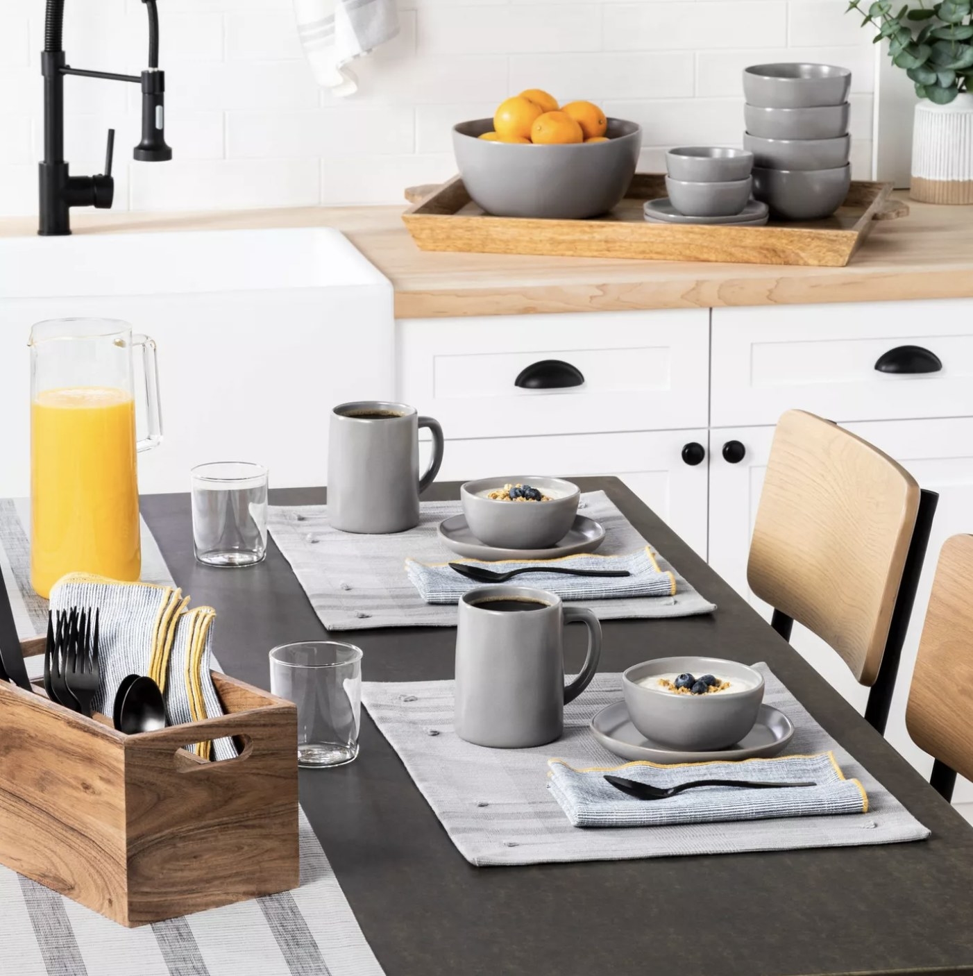 The utensil caddy on a dining table