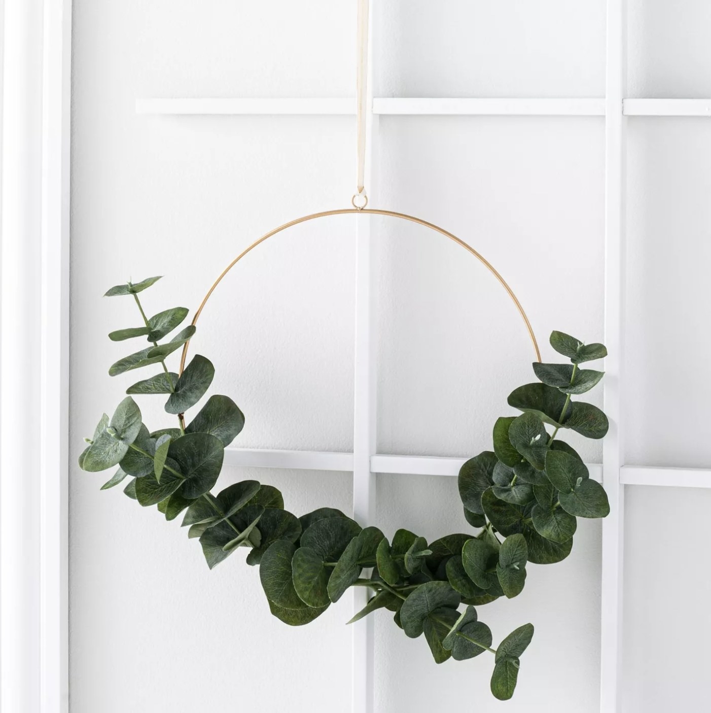 The eucalyptus wreath on a door