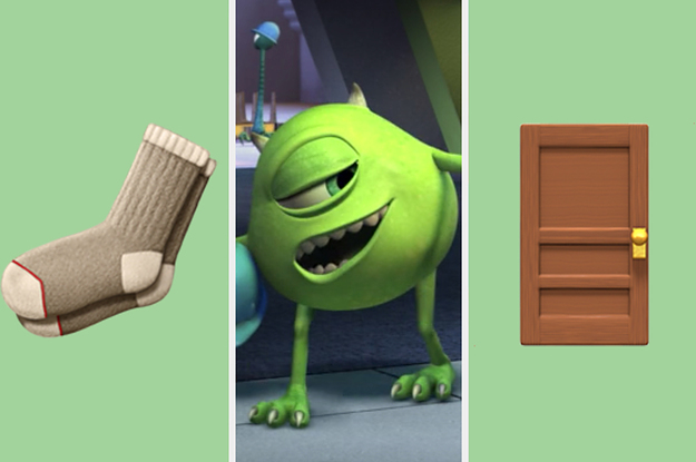 On the left, the socks emoji, in the middle Mike Wazowski from