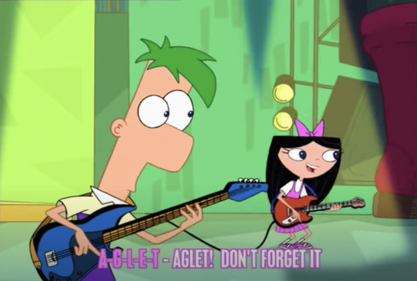 A cartoon band sings &quot;Aglet, don&#x27;t forget it&quot;