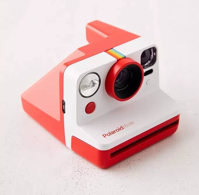A close-up of the camera in red