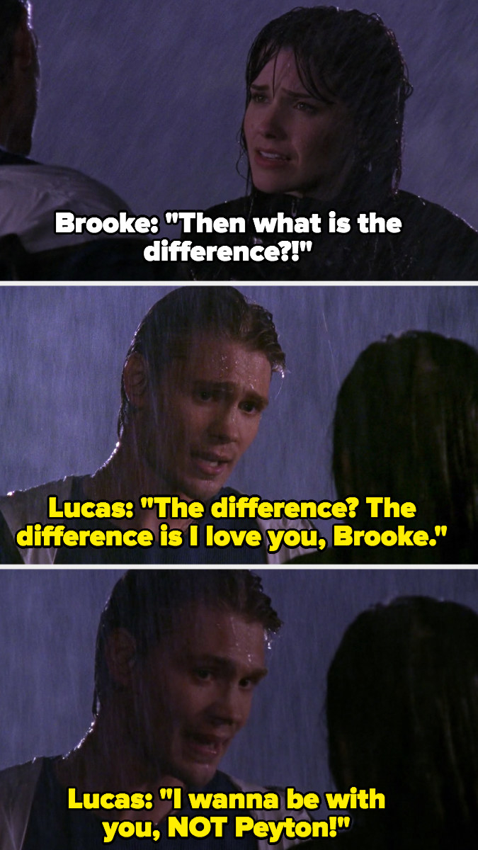 Lucas says the difference between Brooke and Peyton is he loves Brooke and that he wants to be with her not Peyton