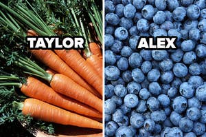 taylor label on carrots, alex label on bluberries
