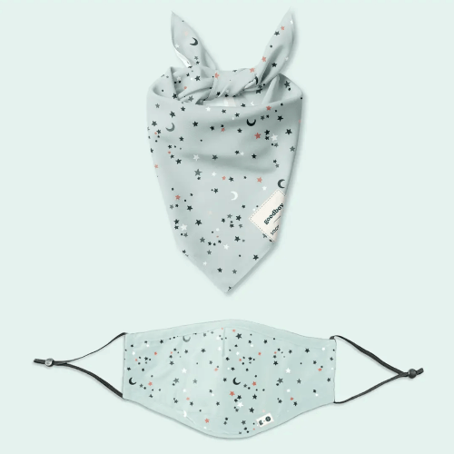 Matching bandana and face mask with stars and moon print