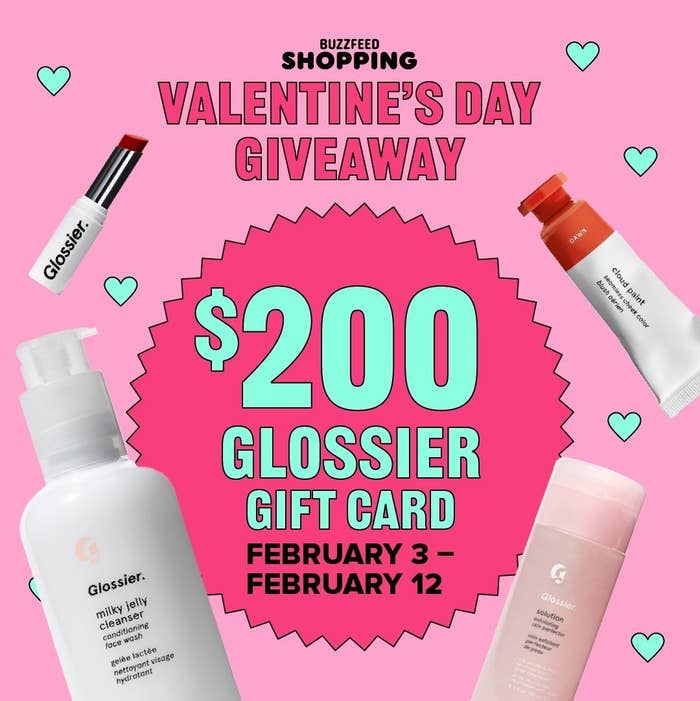 a banner featuring various glossier products and contest details