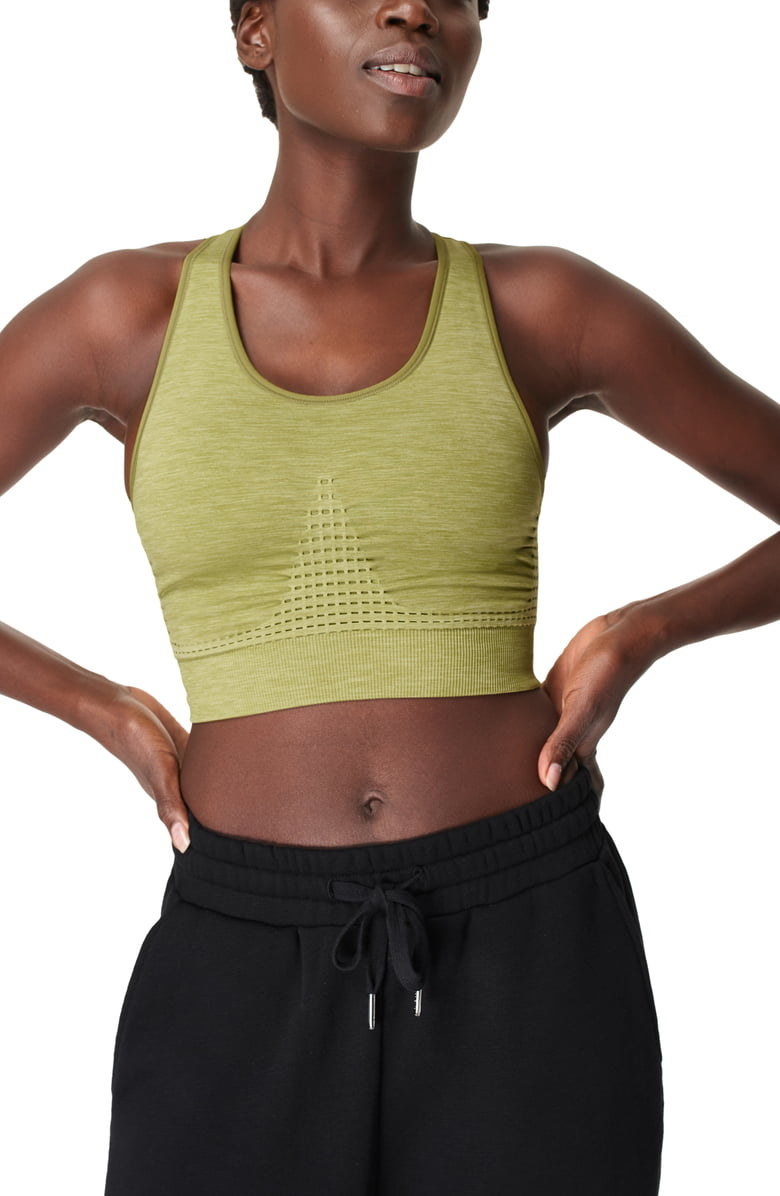 A model sports the bra in Fern Green Marl