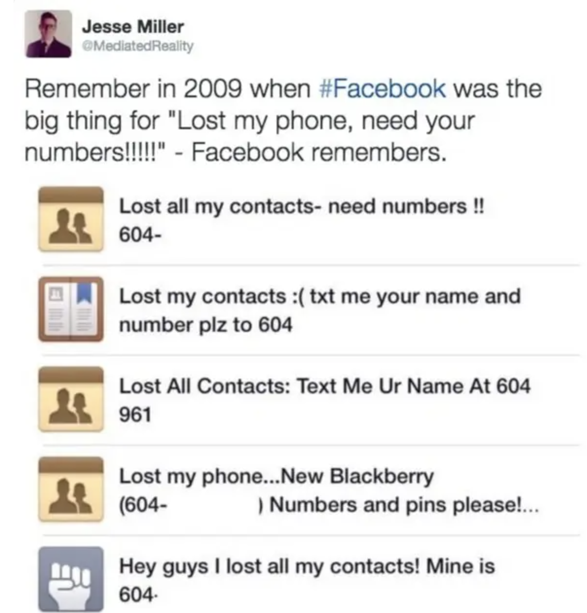 facebook posting for lost numbers