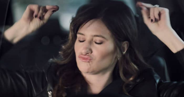 Kathryn dancing in a car by herself for a Chrysler commercial