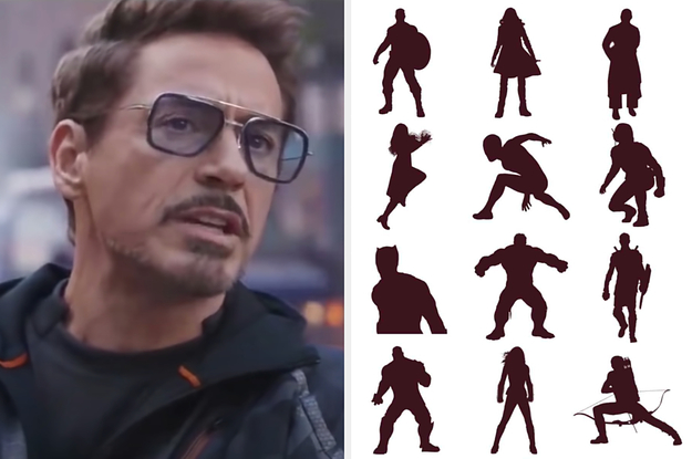 Tony stark and the Silhouettes of marvel characters