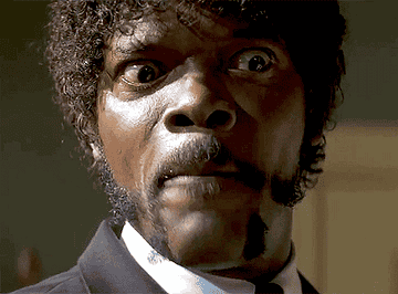 Samuel L. Jackson opens his eyes wide as Jules in &quot;Pulp Fiction&quot;