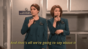 Cecily Strong and Saiorse Ronan as flight attendants saying, &quot;And that&#x27;s all we&#x27;re going to say about that&quot;